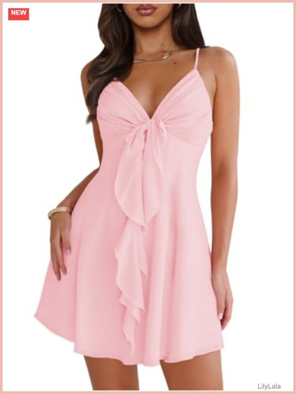 Women Flowy Mini Dress Sexy Sundress Sleeveless V-Neck Bow Backless